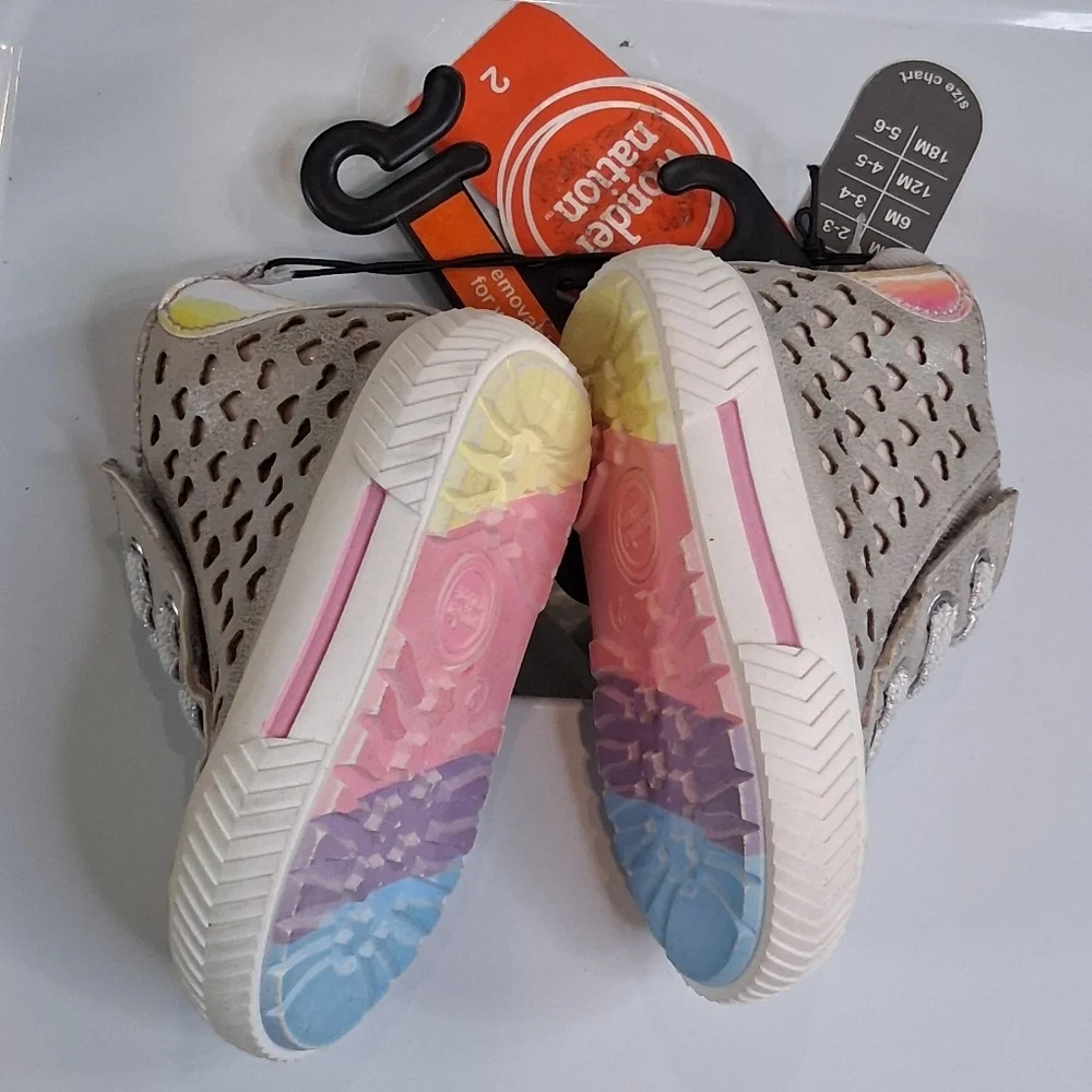 Wonder Works Stylish Silver High Top Baby Sneakers Size 2